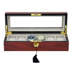 6 Slots Wooden Watch box with glass window