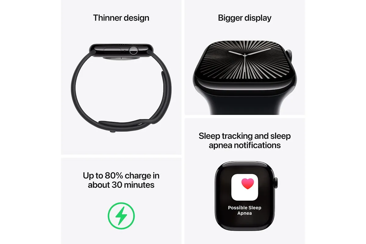 Apple Watch Series 10 GPS   Cellular | 46mm | Jet Black Aluminium Case with Black Sport Band M/L