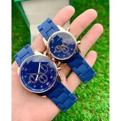 Blue Couple Pair Rubber Chain Watch Premium Quality