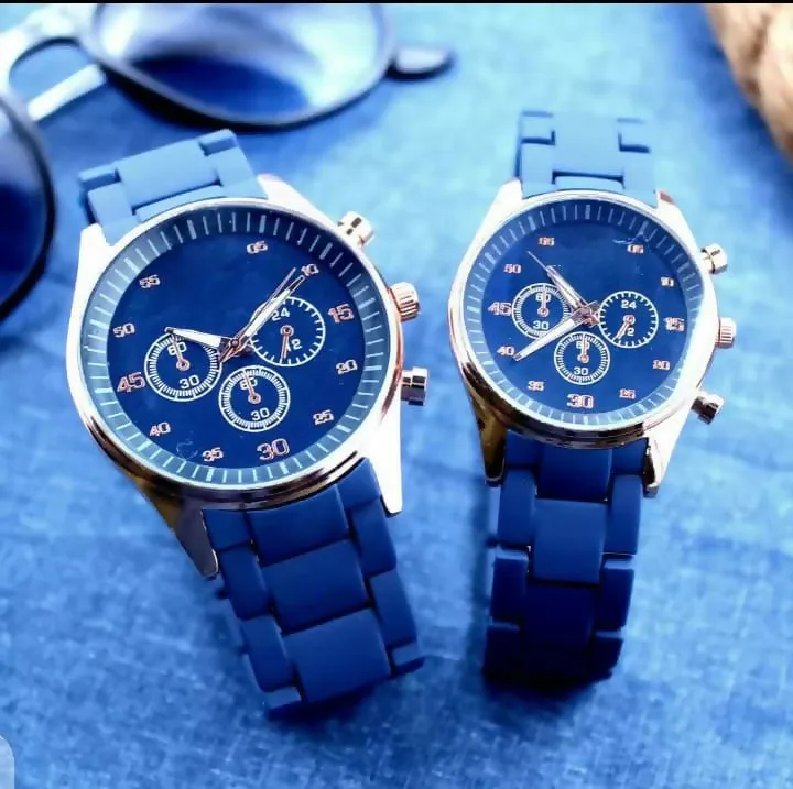 Blue Couple Pair Rubber Chain Watch Premium Quality