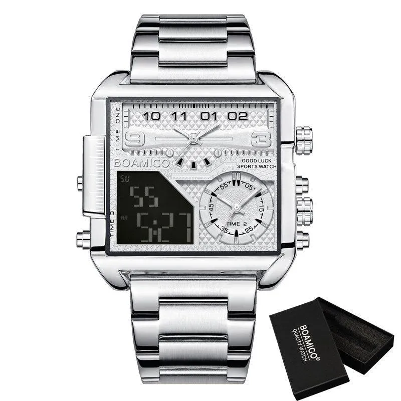 BOAMIGO Analog Digital Luxury Steel Large Dial Watch For Men