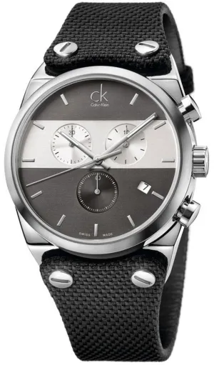 Calvin Klein Eager Chronograph Black Nylon Strap Black and Silver Dial Quartz Mens Watch K4B371B3