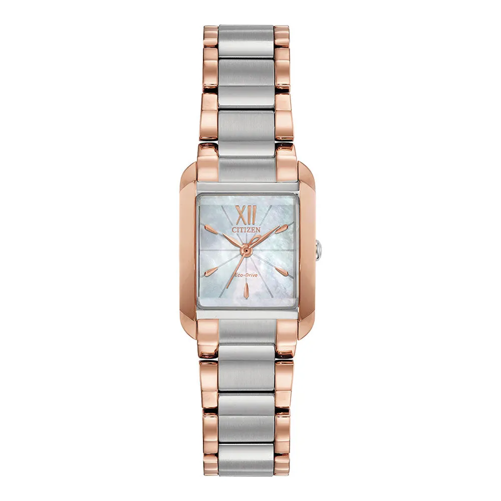 Citizen Womens Bianca White Dial Multicolor Silver Gold Band Diamond Watch - EW5556-52D