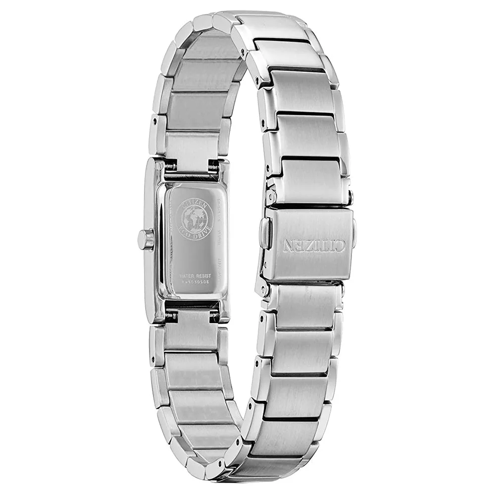 Citizen Womens Eco-Drive Axiom Rectangle Silver-Tone Dial Band Stainless-Steel Strap Casual Watch - EG7050-54A