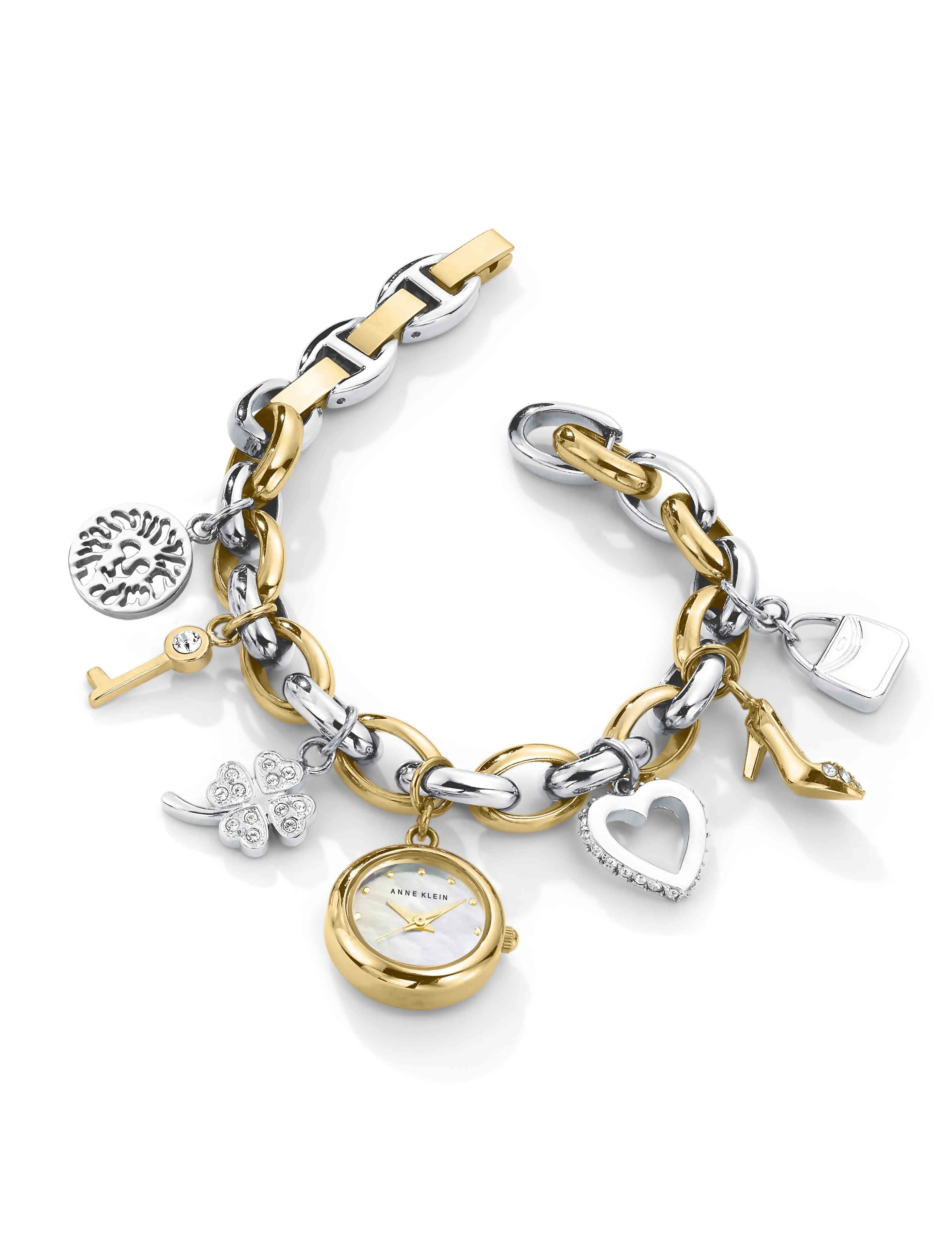 Crystal Accented Charm Bracelet Watch