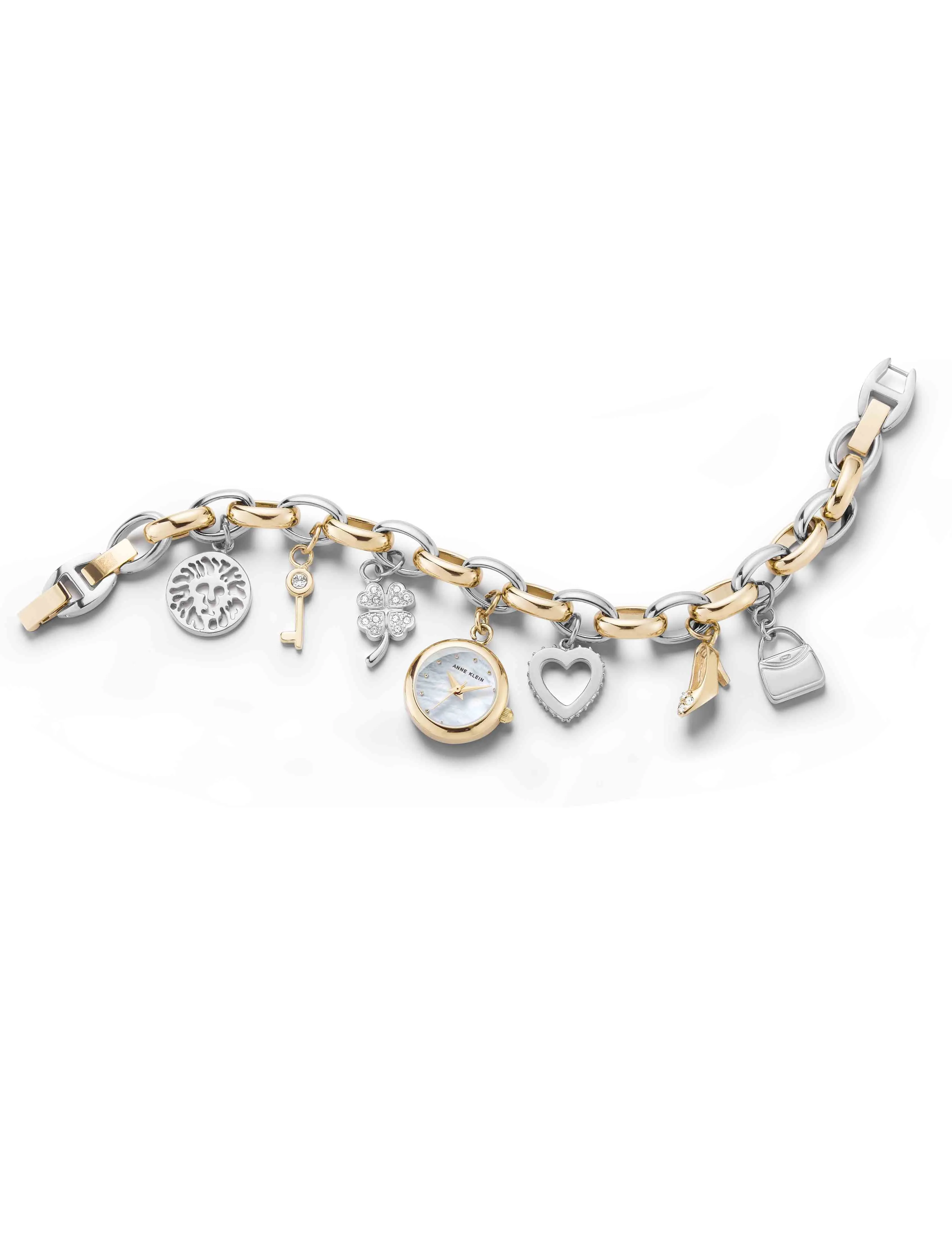 Crystal Accented Charm Bracelet Watch