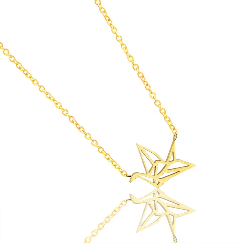 Cute Origami Crane Charm Necklace Stainless Steel