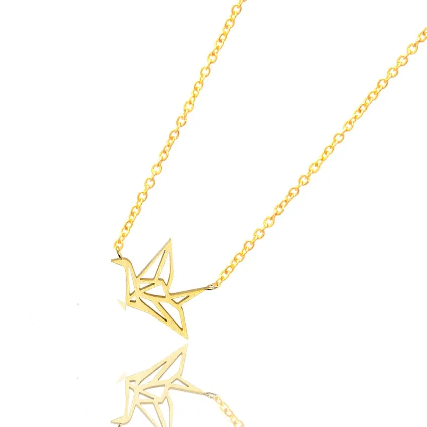 Cute Origami Crane Charm Necklace Stainless Steel