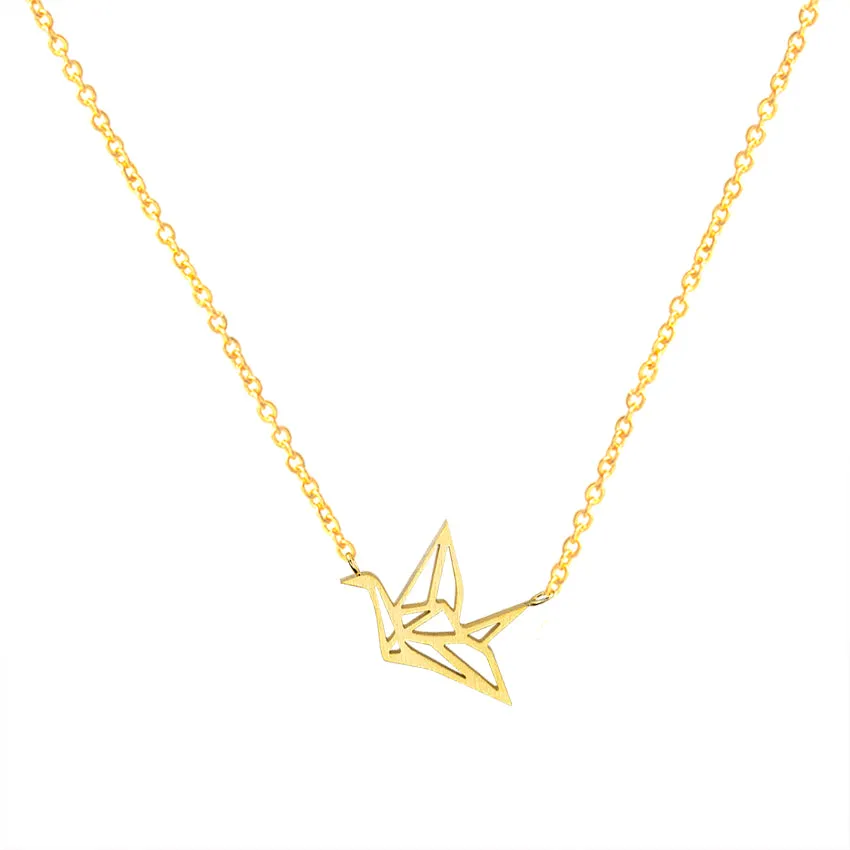 Cute Origami Crane Charm Necklace Stainless Steel