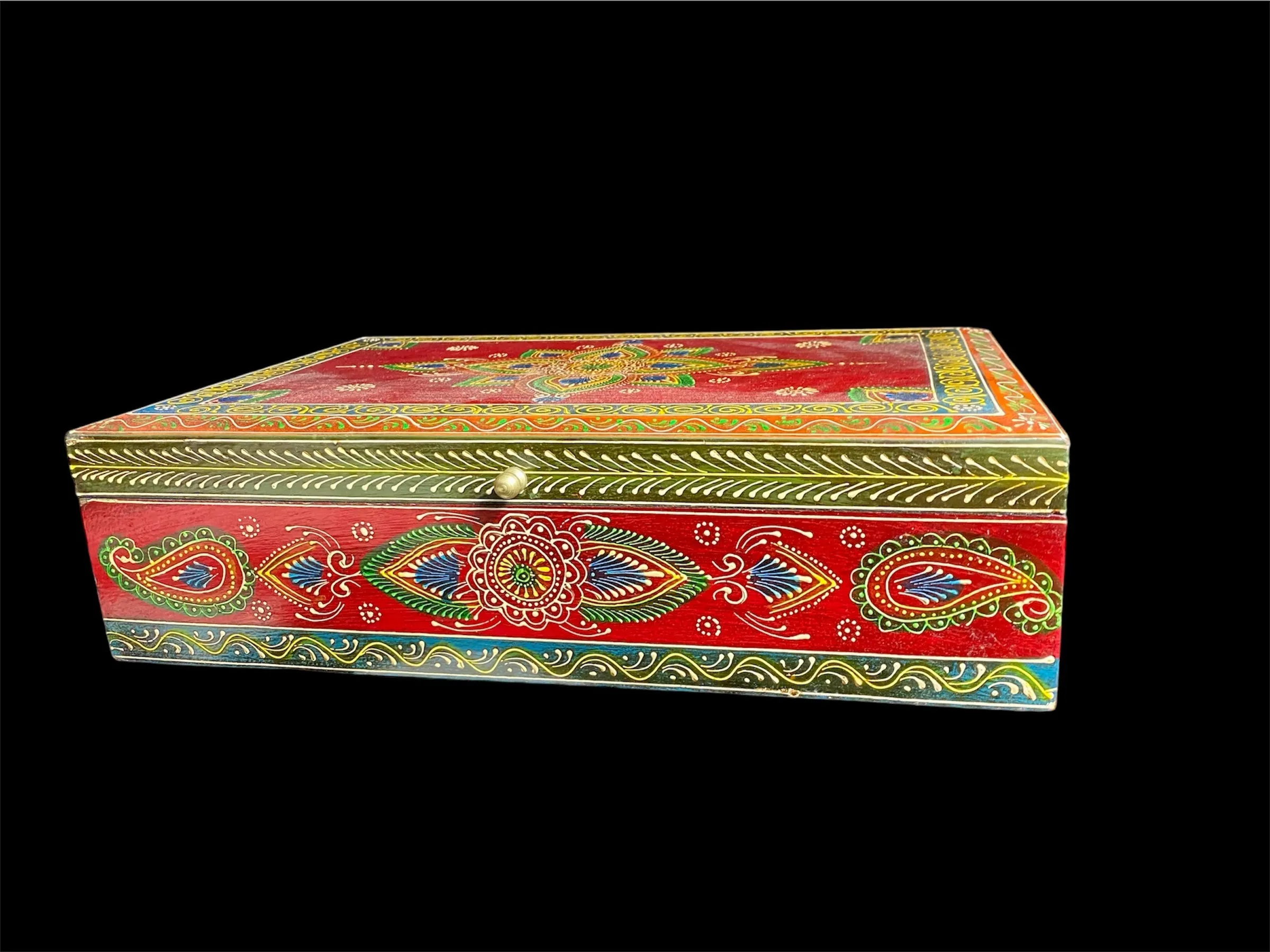 Decorative Painted Very Large Rectangular Box With Lift Lid