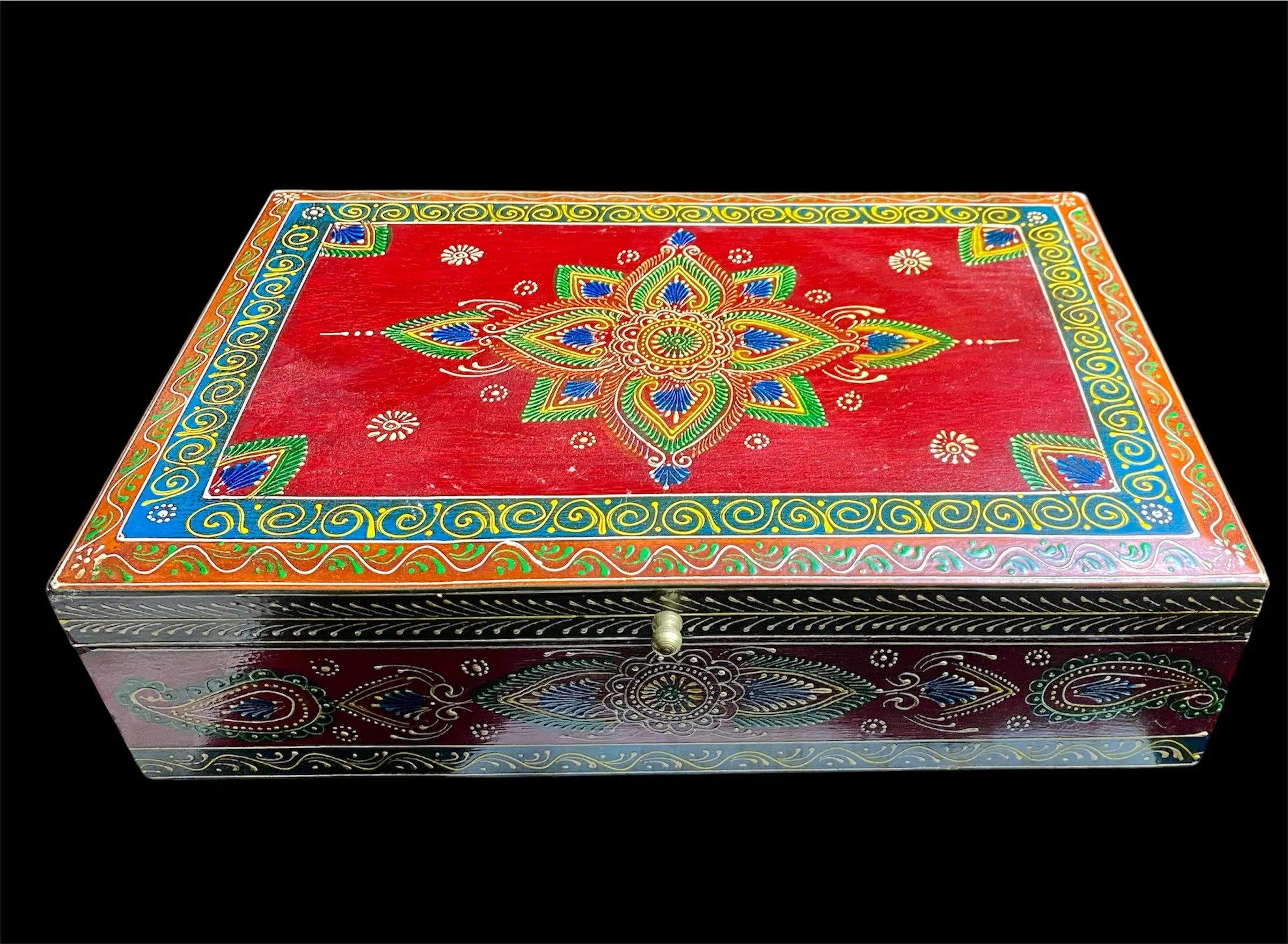 Decorative Painted Very Large Rectangular Box With Lift Lid