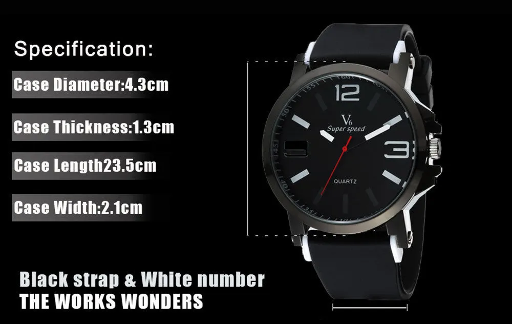 Fashion Wristwatches Clock Male V6 Brand Quartz Man Watches Silicone Wrist Band Watch Sports Men's Water proof watches Quality