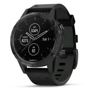 Garmin fenix 5S Plus Sapphire Black with Black Leather Band Smart Watch -  010-01988-06