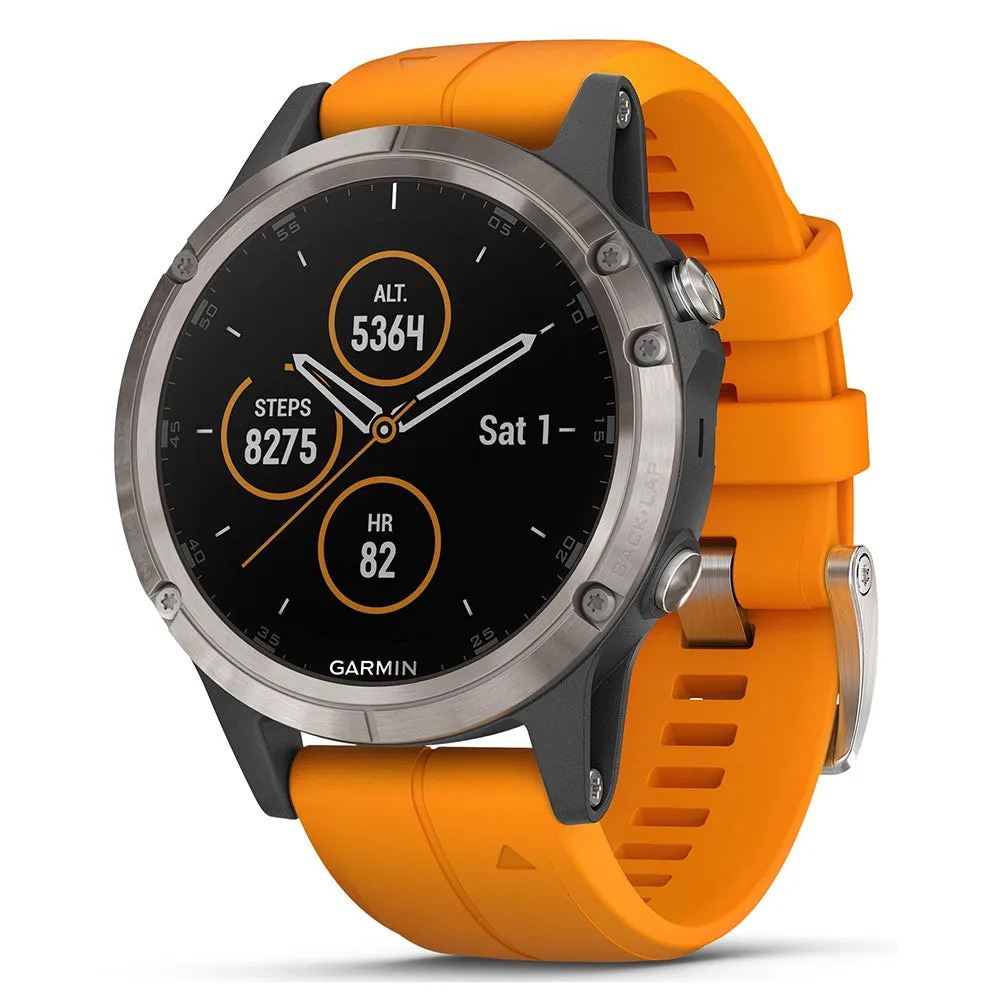 Garmin fenix 5S Plus Sapphire Titanium with Solar Flare Orange Rubber Strap Smart Watch - 010-01988-04