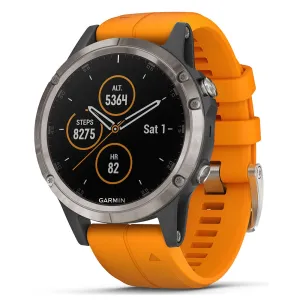 Garmin fenix 5S Plus Sapphire Titanium with Solar Flare Orange Rubber Strap Smart Watch - 010-01988-04