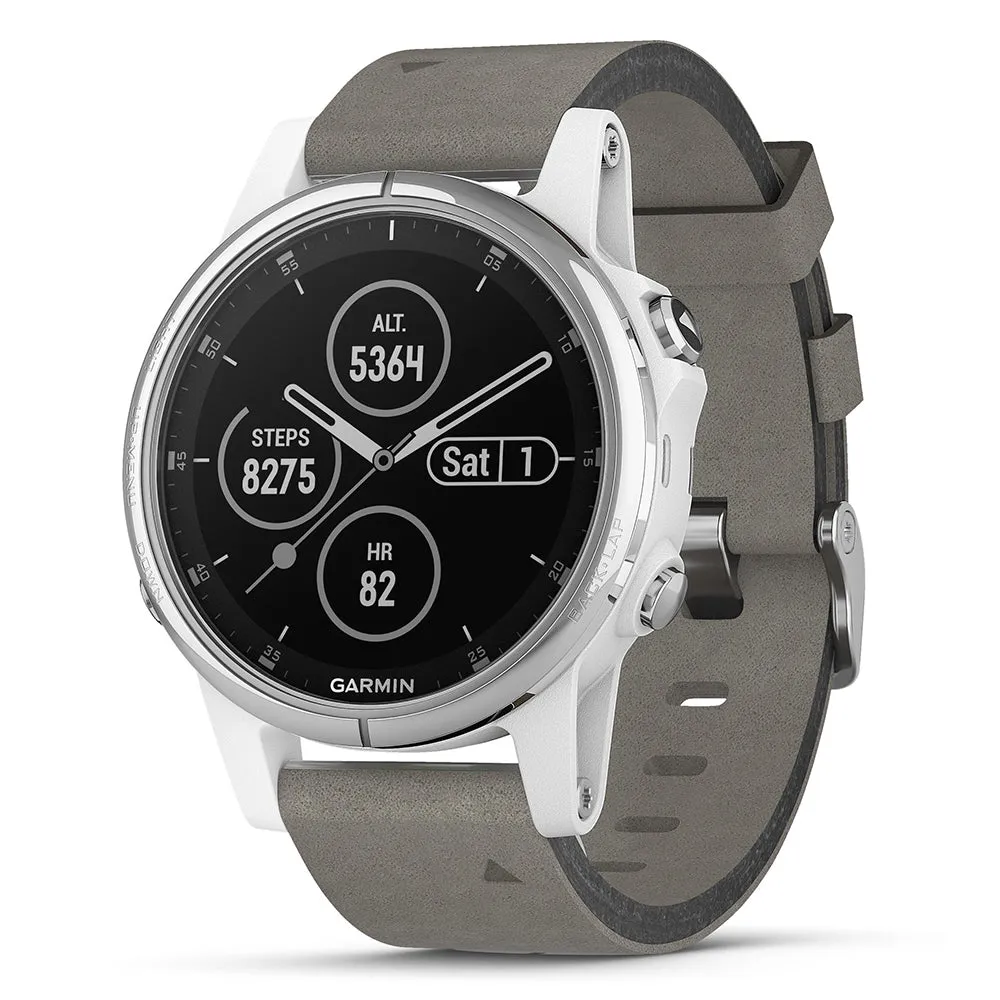 Garmin fenix 5S Plus Sapphire White with Gray Suede Band Smart Watch -  010-01987-04