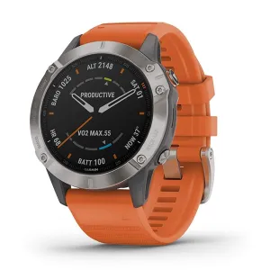 Garmin fenix 6 Sapphire Orange Silicone Band Black Digital Dial Multisport GPS Smart Watch - 010-02158-13