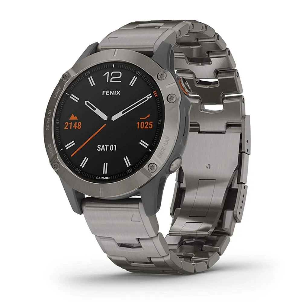 Garmin fenix 6 Sapphire Silver Titanium Band Black Digital Dial Multisport GPS Smart Watch - 010-02158-22