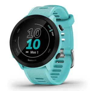 Garmin Forerunner 55 GPS Running with Daily Suggested Workouts Black Bezel Silicone Aqua Band Smart Watch - 010-02562-02