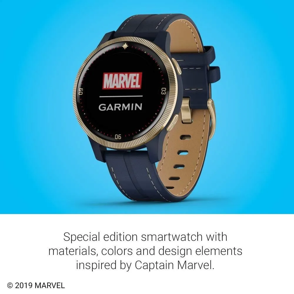 Garmin Legacy Hero Captain Marvel Blue Leather Band Blue Digital Dial Smart Watch - 010-02172-41