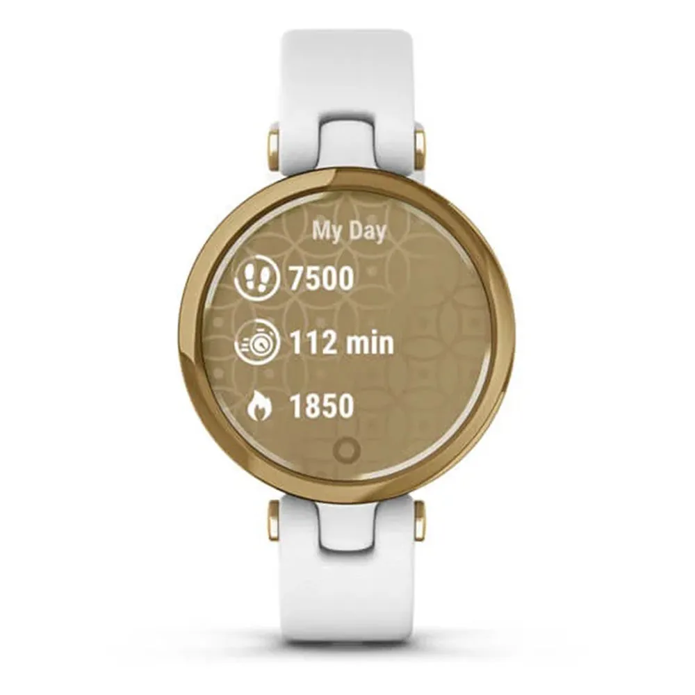 Garmin Lily FitnessLight Gold Bezel with White Case and Italian Leather Band Wearable Power Bank Classic Smartwatch - 010-02384-A3