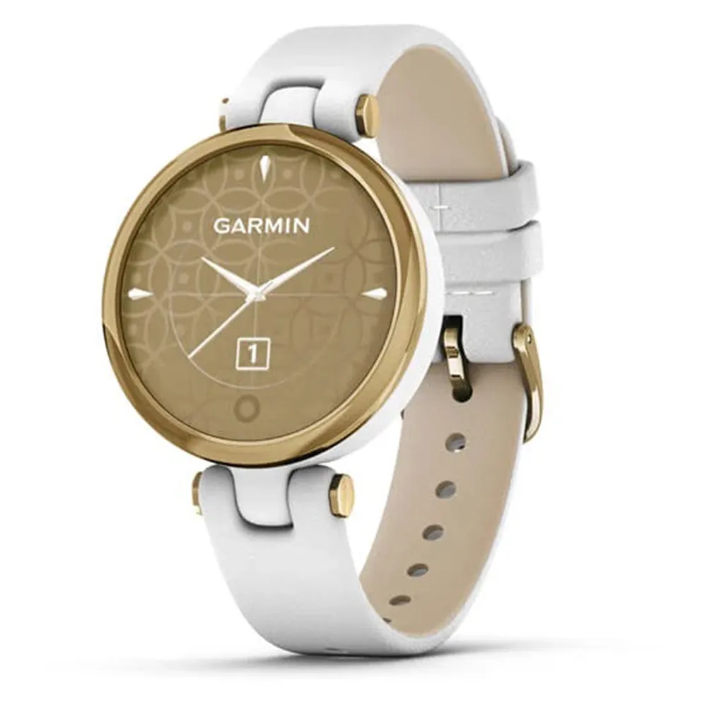 Garmin Lily FitnessLight Gold Bezel with White Case and Italian Leather Band Wearable Power Bank Classic Smartwatch - 010-02384-A3