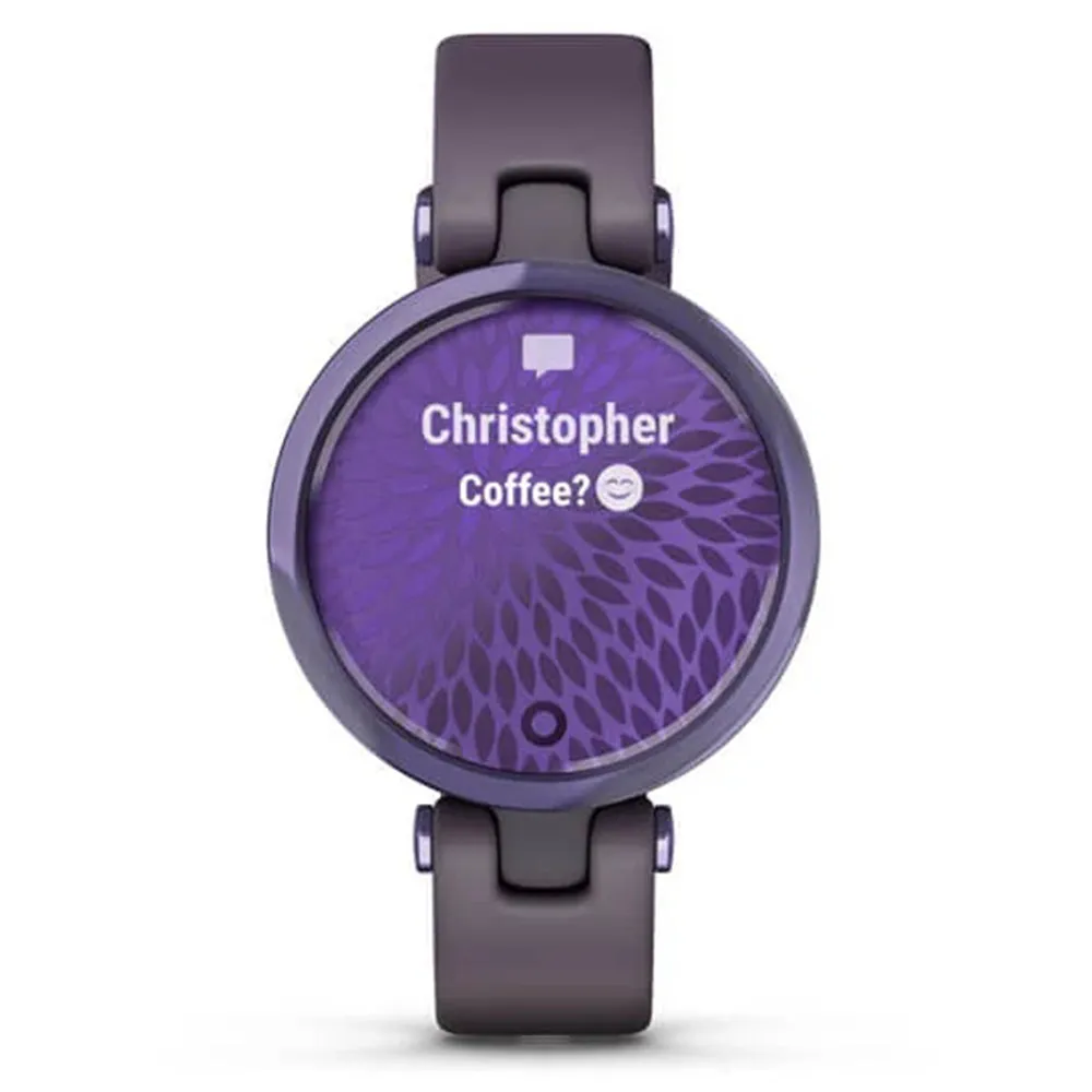 Garmin Lily Small GPS Touchscreen Patterned Lens Dark Purple Midnight Orchid Bezel with Deep Orchid Case and Silicone Band Smartwatch - 010-02384-02