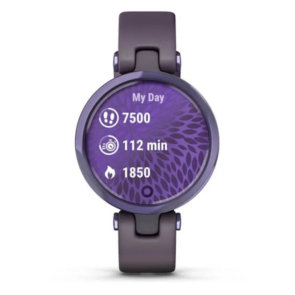 Garmin Lily Small GPS Touchscreen Patterned Lens Dark Purple Midnight Orchid Bezel with Deep Orchid Case and Silicone Band Smartwatch - 010-02384-02