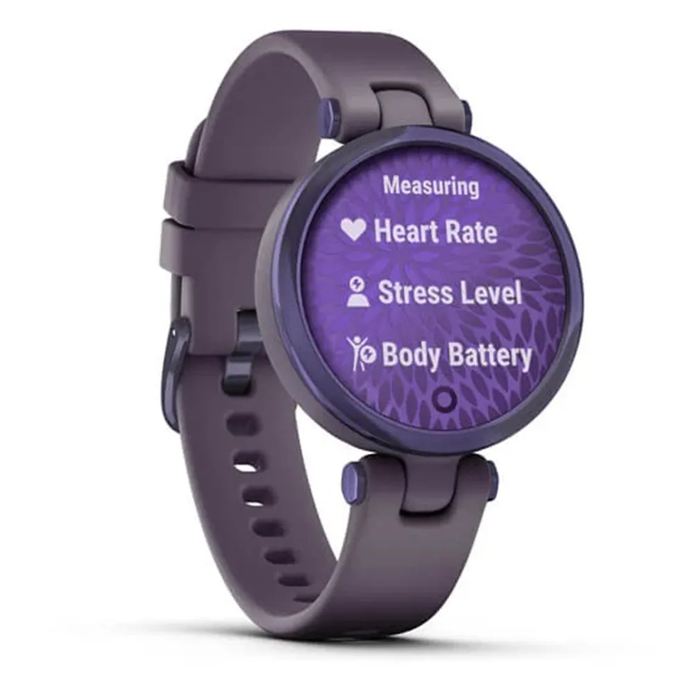 Garmin Lily Small GPS Touchscreen Patterned Lens Dark Purple Midnight Orchid Bezel with Deep Orchid Case and Silicone Band Smartwatch - 010-02384-02