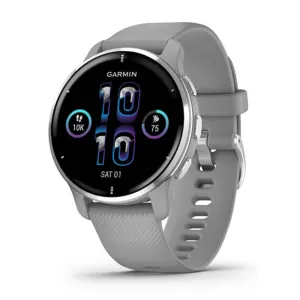 Garmin Venu 2 Plus Silver Stainless Steel Bezel with Powder Gray Case and Silicone Band GPS Smartwatch - 010-02496-00