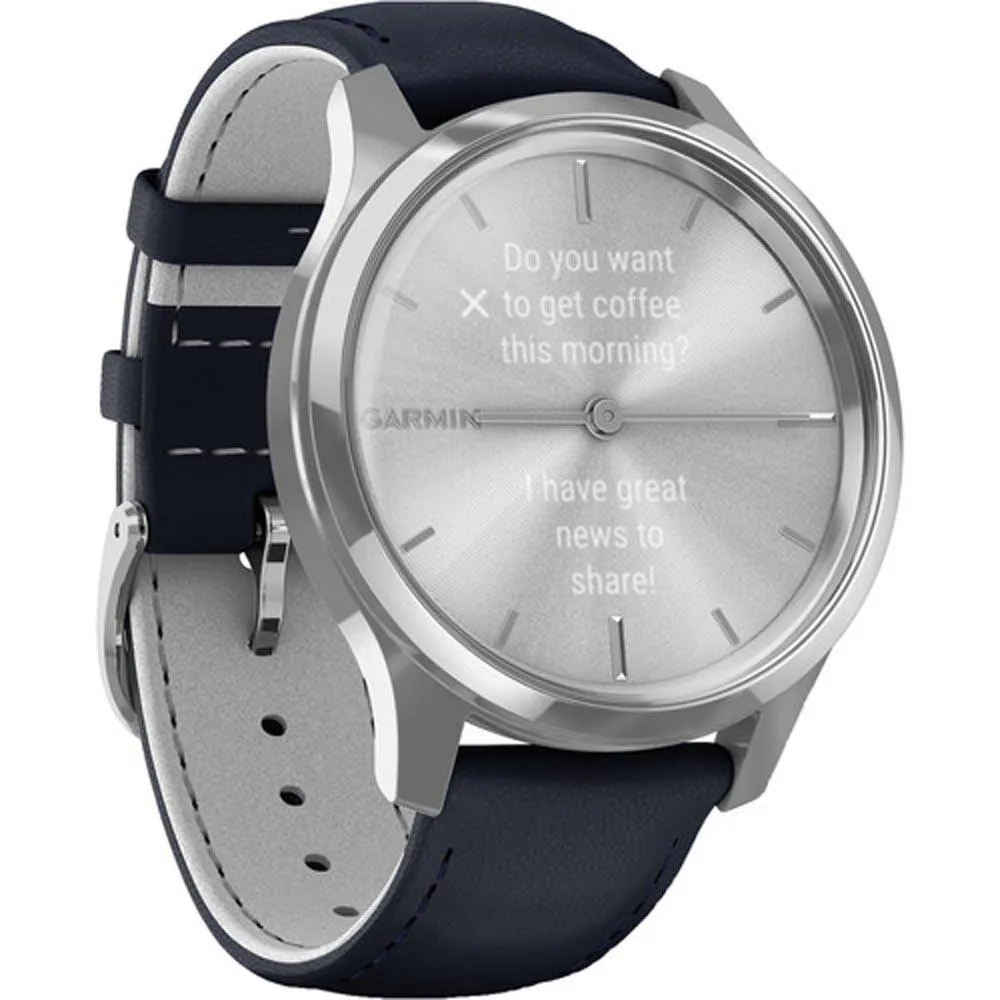 Garmin vivomove Luxe Navy Italian Leather Band Light Grey Ana-Digi Dial Hybrid Watch - 010-02241-00