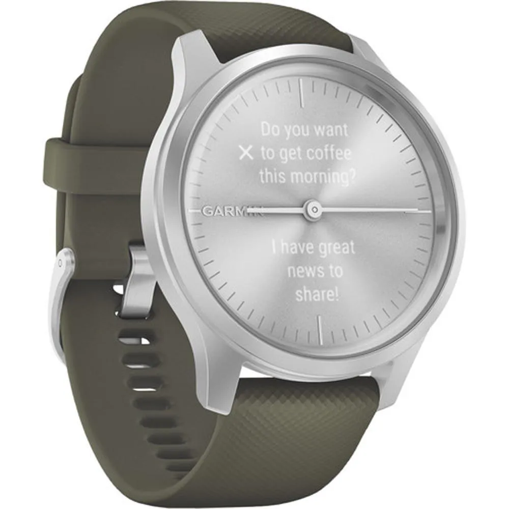 Garmin vivomove Moss Silicone Band Silver Quartz Dial Hybrid Watch - 010-02240-01