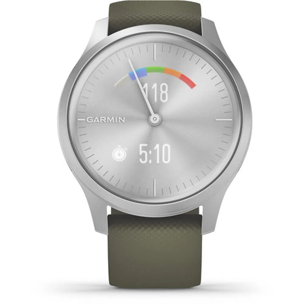 Garmin vivomove Moss Silicone Band Silver Quartz Dial Hybrid Watch - 010-02240-01