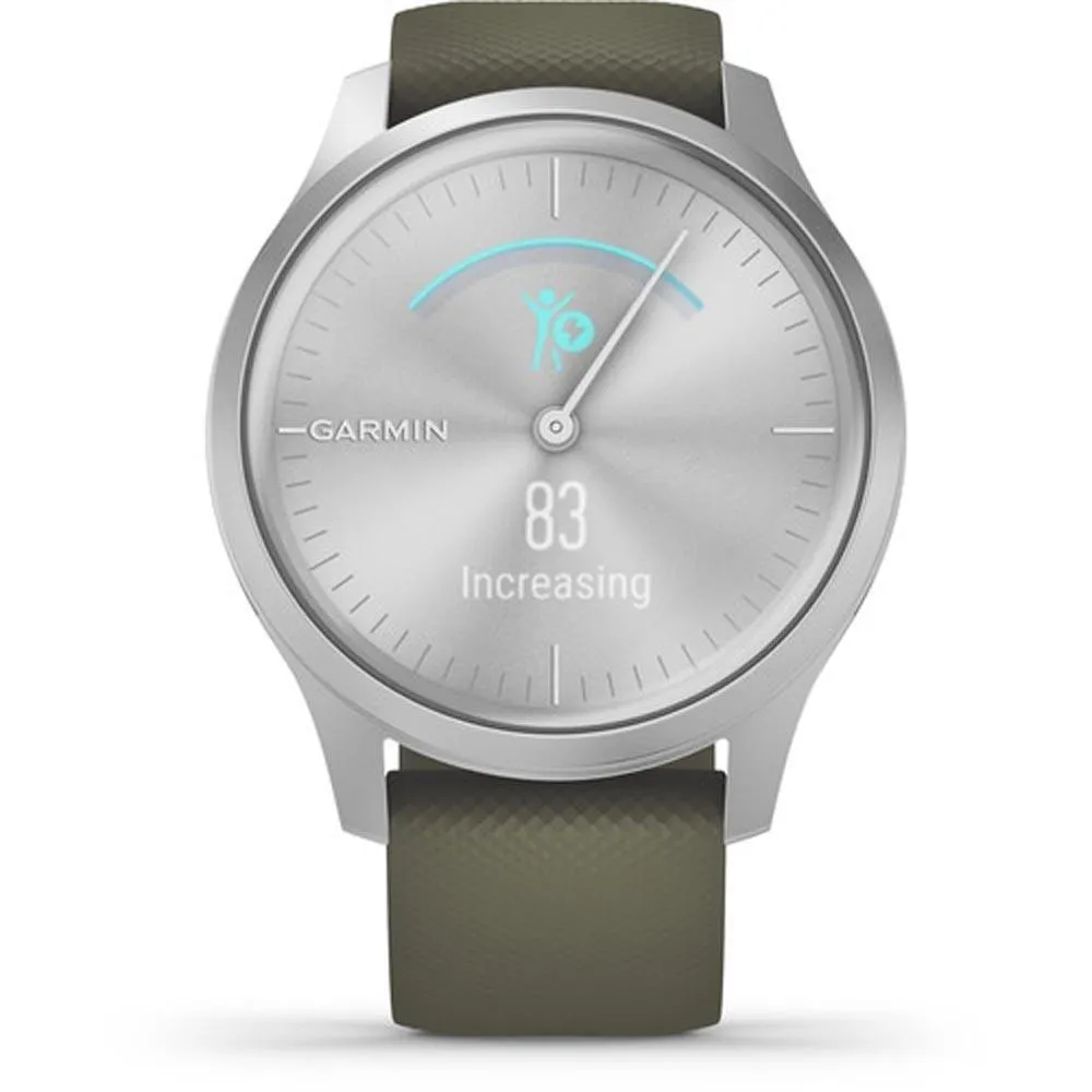 Garmin vivomove Moss Silicone Band Silver Quartz Dial Hybrid Watch - 010-02240-01