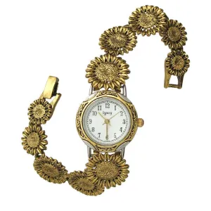 Gold Sunflower Bracelet Clasp Watch