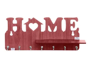 Heart Home Wooden Home Design 7 Hooks Mounted Key Holder | Key Stand with Shelf for Home Decorative (Brown)