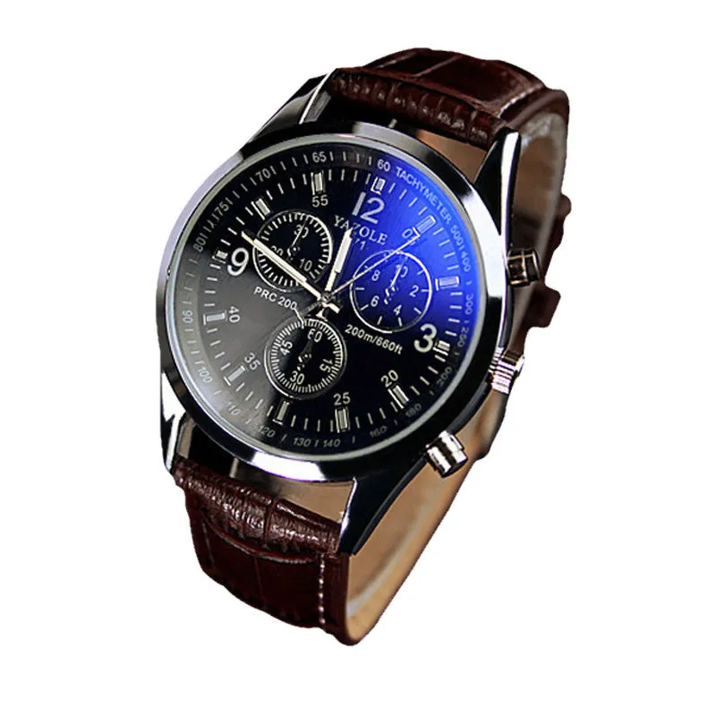 Hot Montre Popular New Men's Watch Luxury Brand Business Hour Faux Leather Mens Blue Ray Glass Quartz Analog Watches