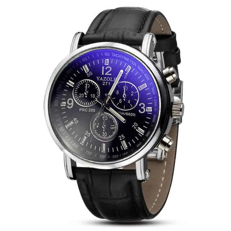 Hot Montre Popular New Men's Watch Luxury Brand Business Hour Faux Leather Mens Blue Ray Glass Quartz Analog Watches