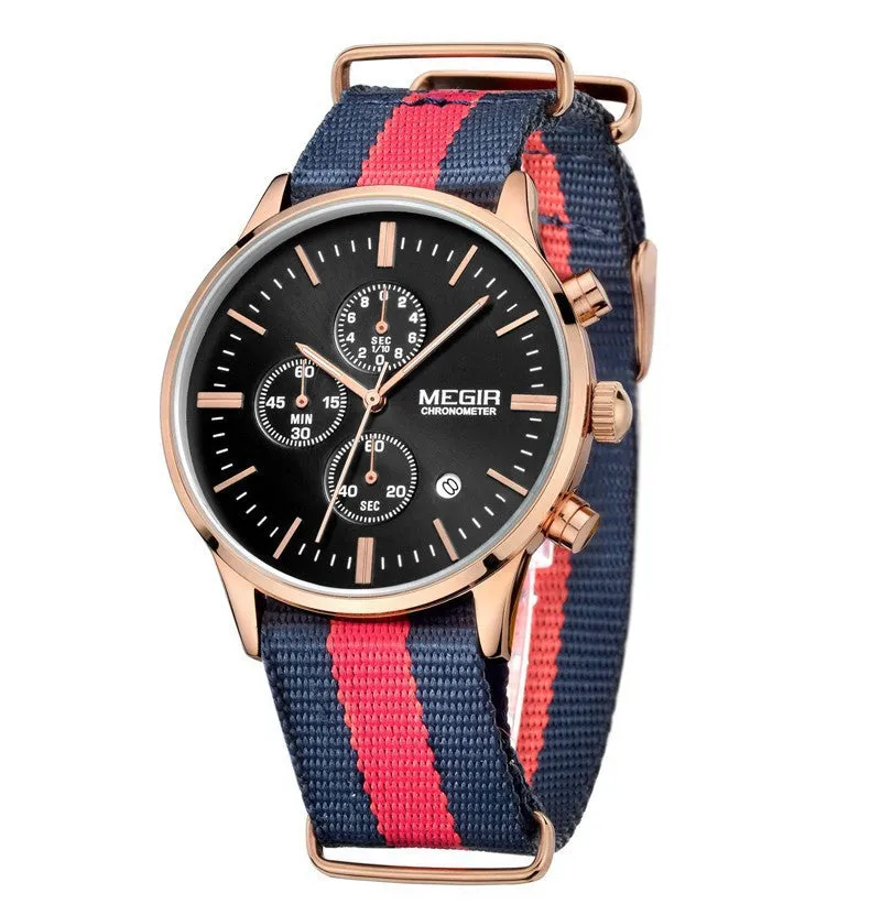 MEGIR Mens Watches Top Brand Luxury Men Leather nylon Strap Watches Chronograph Function Quartz Wristwatch