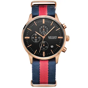 MEGIR Mens Watches Top Brand Luxury Men Leather nylon Strap Watches Chronograph Function Quartz Wristwatch