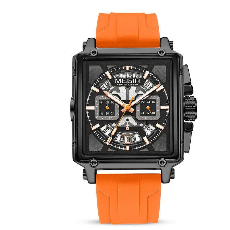 Megir Square Waterproof Luminous Sports Quartz Multi-function Watch