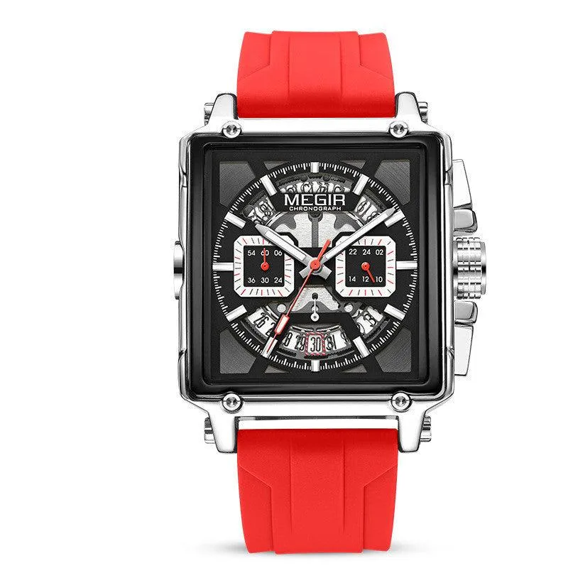 Megir Square Waterproof Luminous Sports Quartz Multi-function Watch