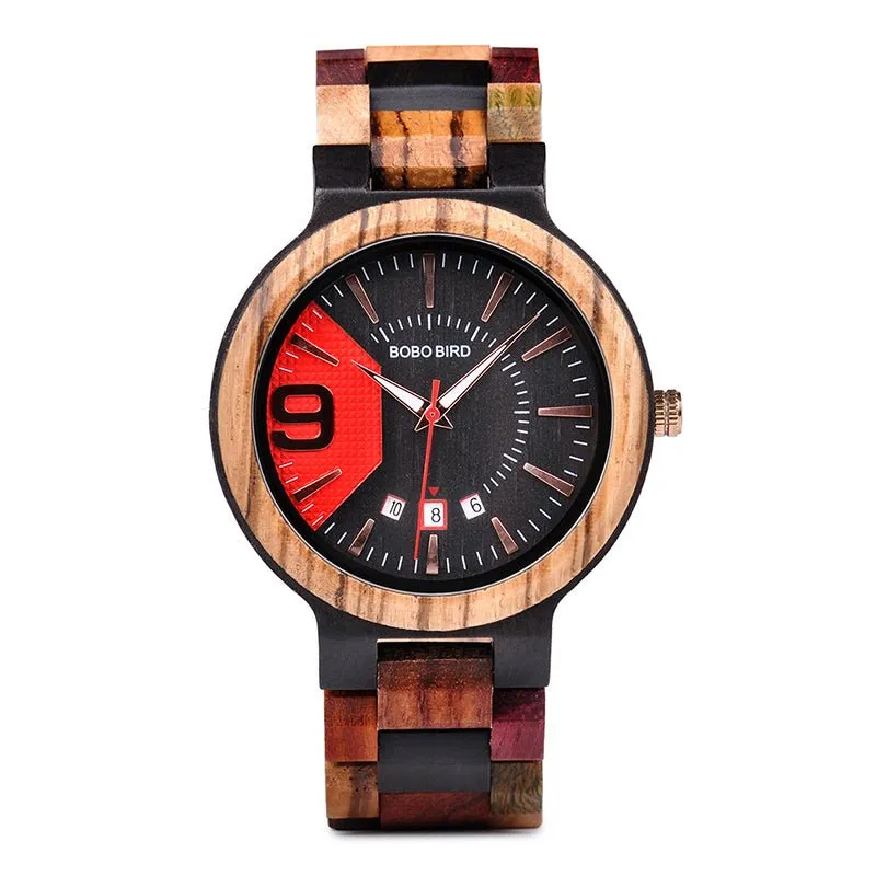 Men's Wooden Calendar Quartz Movement Watch