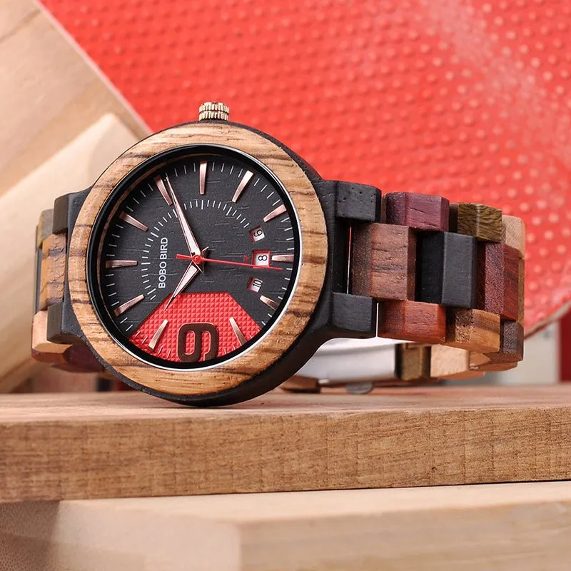 Men's Wooden Calendar Quartz Movement Watch