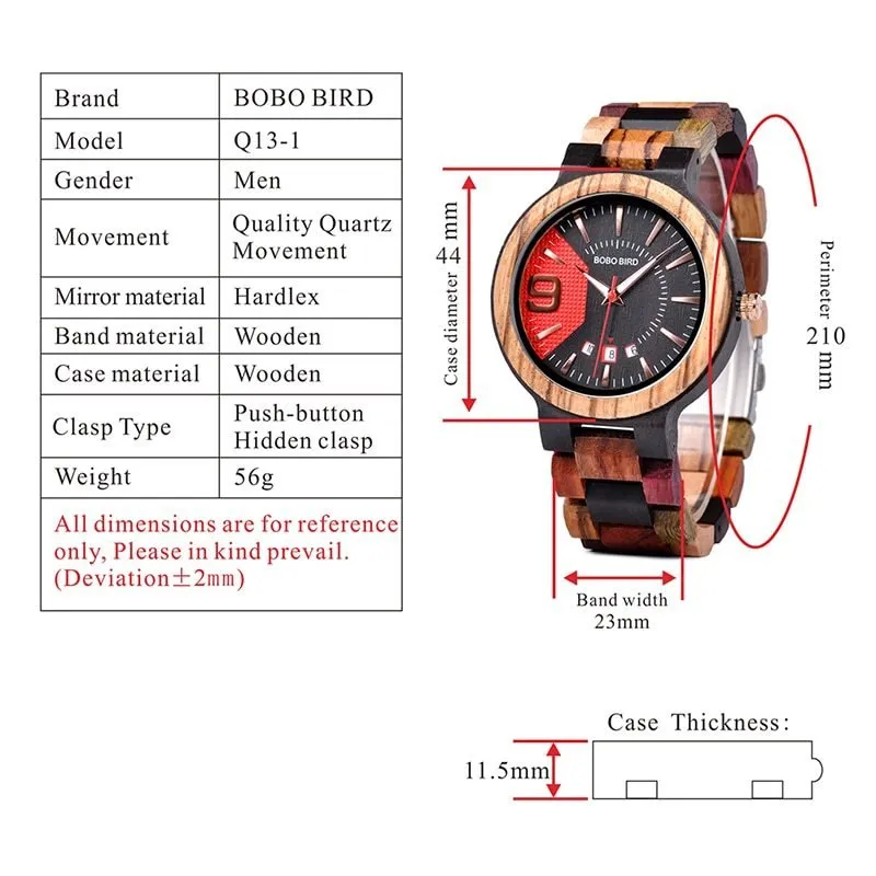 Men's Wooden Calendar Quartz Movement Watch