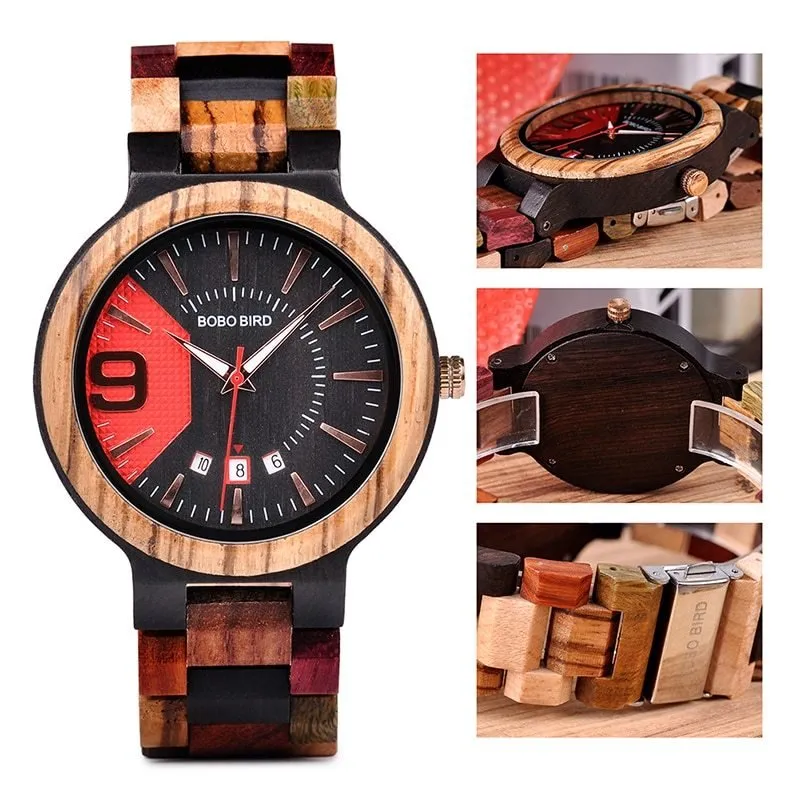 Men's Wooden Calendar Quartz Movement Watch