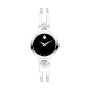 Movado Amorosa with Black Dial and Stainless Steel Bangle Bracelet. 0604982