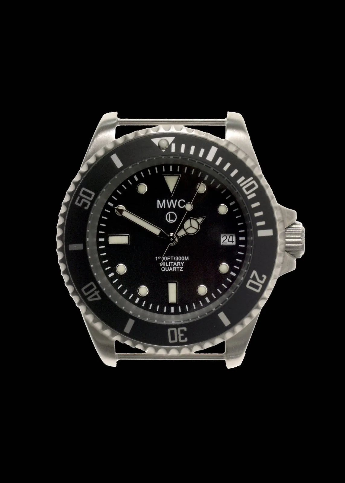 MWC 300m / 1000ft Stainless Steel Quartz Military Divers Watch with 10 Year Battery Life