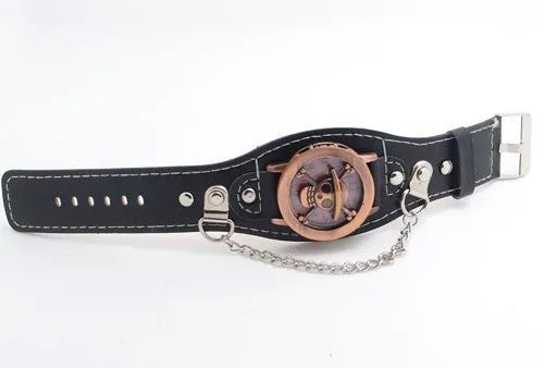 New Arrival Leather Watch wristwatches Cool Skull with Cover Design Leather Watch men TOP quality