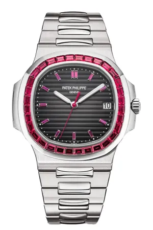 patek philippe nautilus ruby bezel 44mm platinum limited edition men's watch ref. 5711-112p